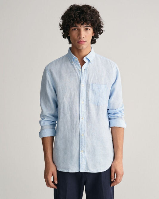 Regular Fit Houndstooth Linen Shirt Capri Blue / S