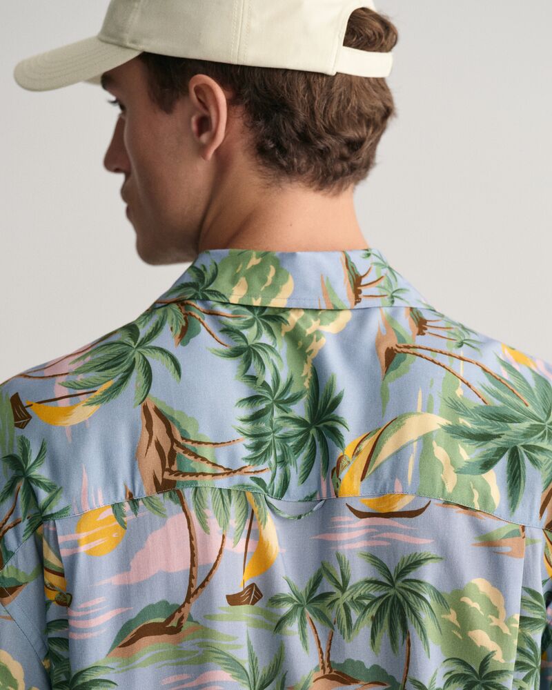 Relaxed Fit Hawaiian Print Short Sleeve Shirt Dove Blue / S