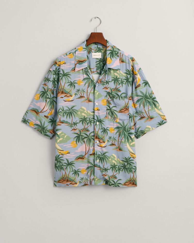 Relaxed Fit Hawaiian Print Short Sleeve Shirt Dove Blue / S