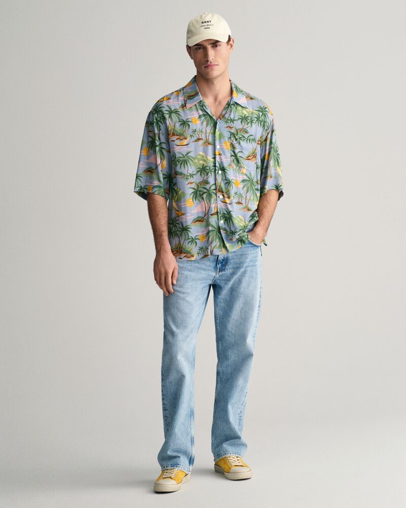 Relaxed Fit Hawaiian Print Short Sleeve Shirt Dove Blue / S