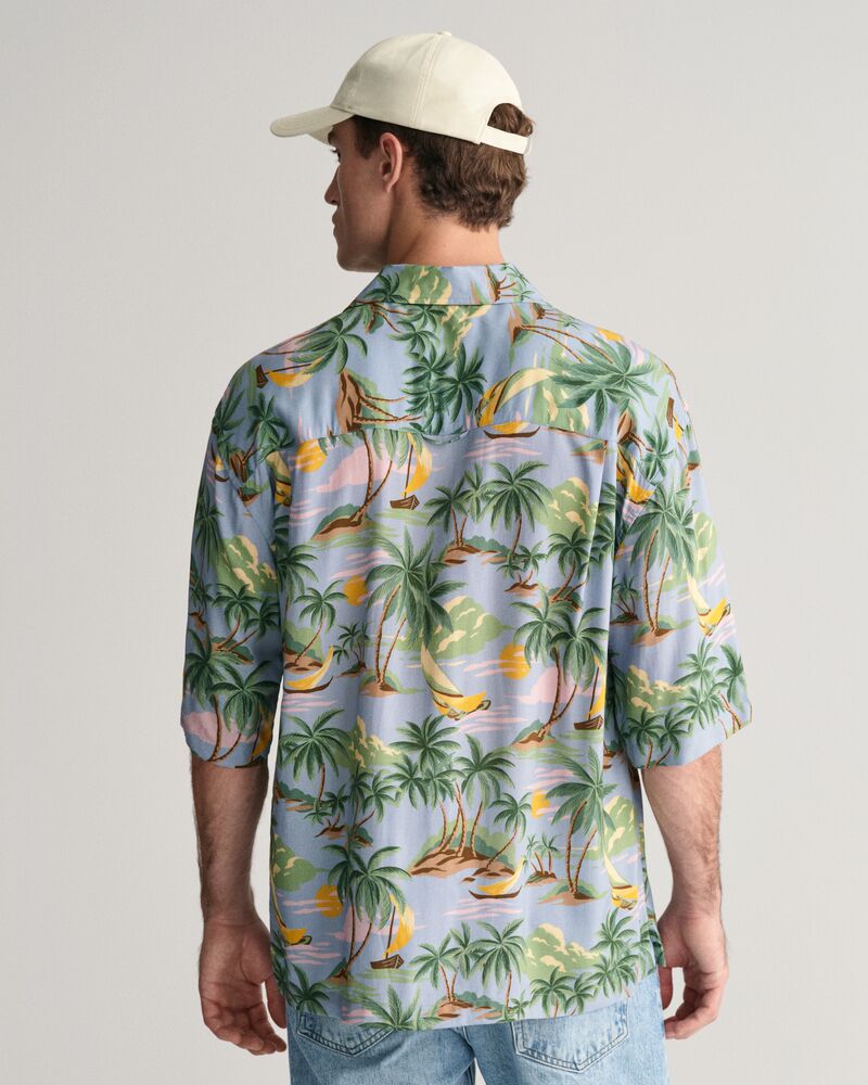 Relaxed Fit Hawaiian Print Short Sleeve Shirt Dove Blue / S