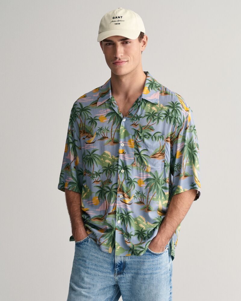 Relaxed Fit Hawaiian Print Short Sleeve Shirt Dove Blue / S