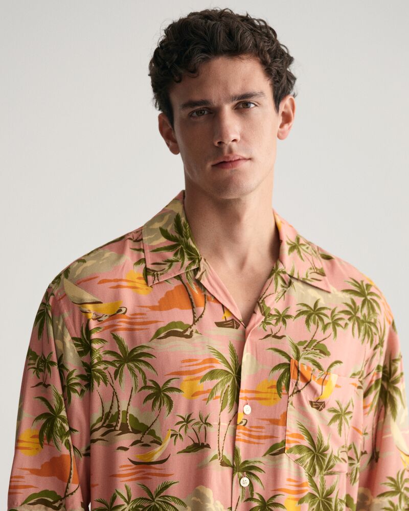 Relaxed Fit Hawaiian Print Short Sleeve Shirt Peachy Pink / S