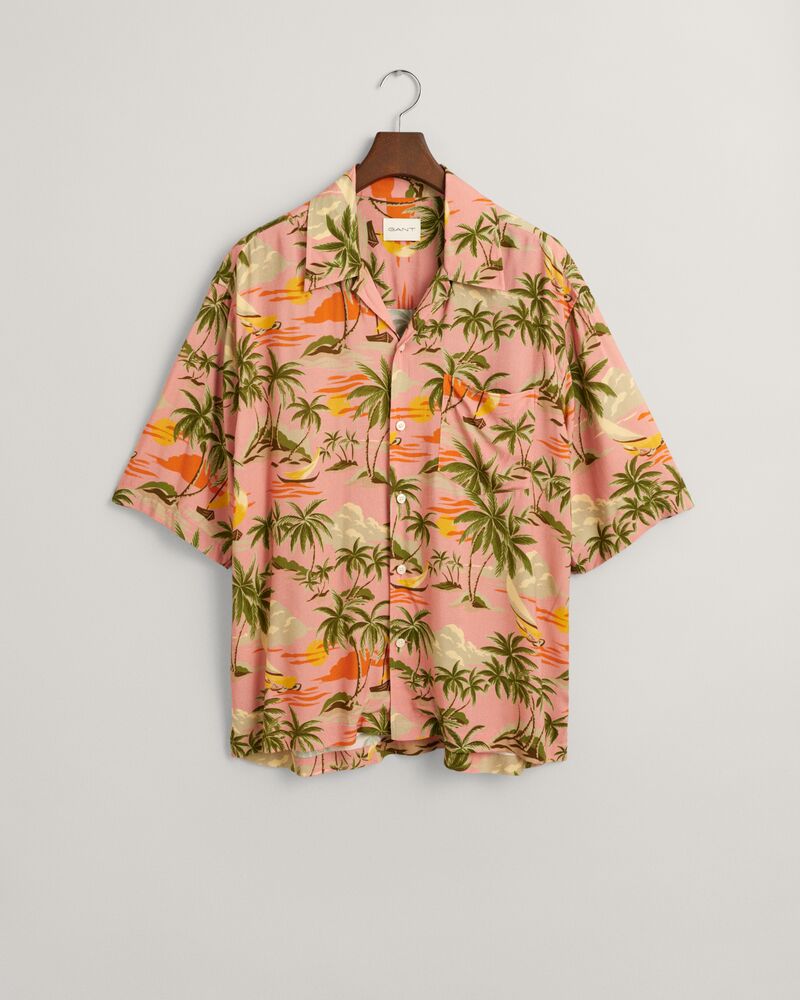 Relaxed Fit Hawaiian Print Short Sleeve Shirt Peachy Pink / S