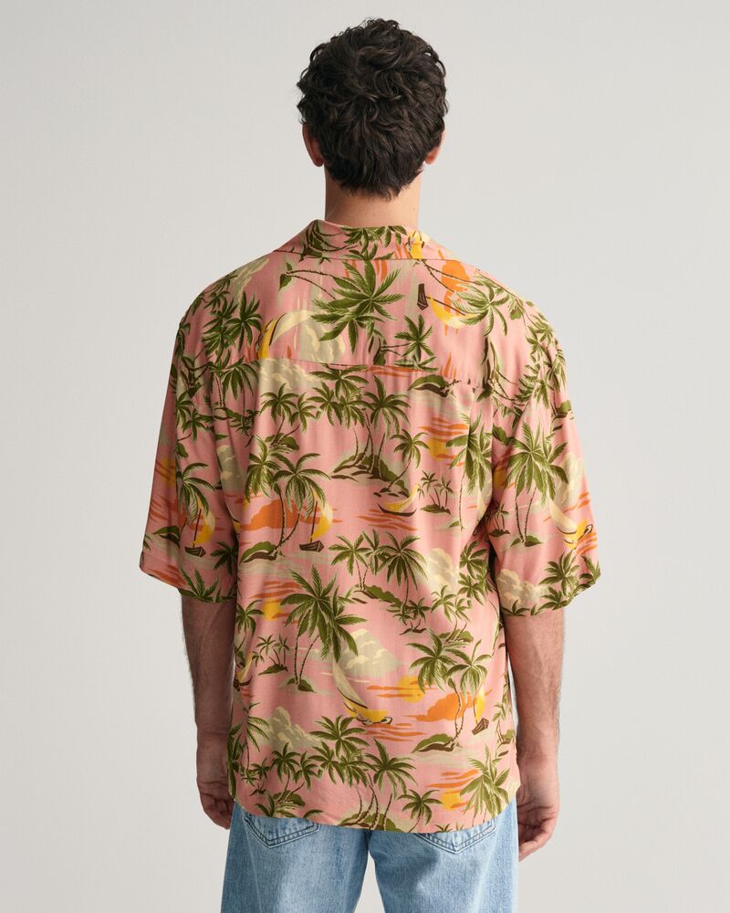 Relaxed Fit Hawaiian Print Short Sleeve Shirt Peachy Pink / S