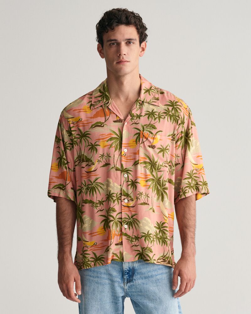 Relaxed Fit Hawaiian Print Short Sleeve Shirt Peachy Pink / S