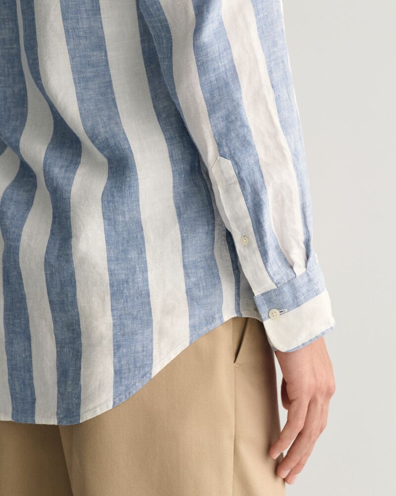 Regular Fit Bold Striped Linen Shirt S / SALTY SEA