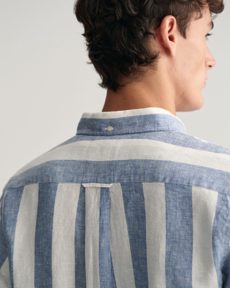 Regular Fit Bold Striped Linen Shirt S / SALTY SEA