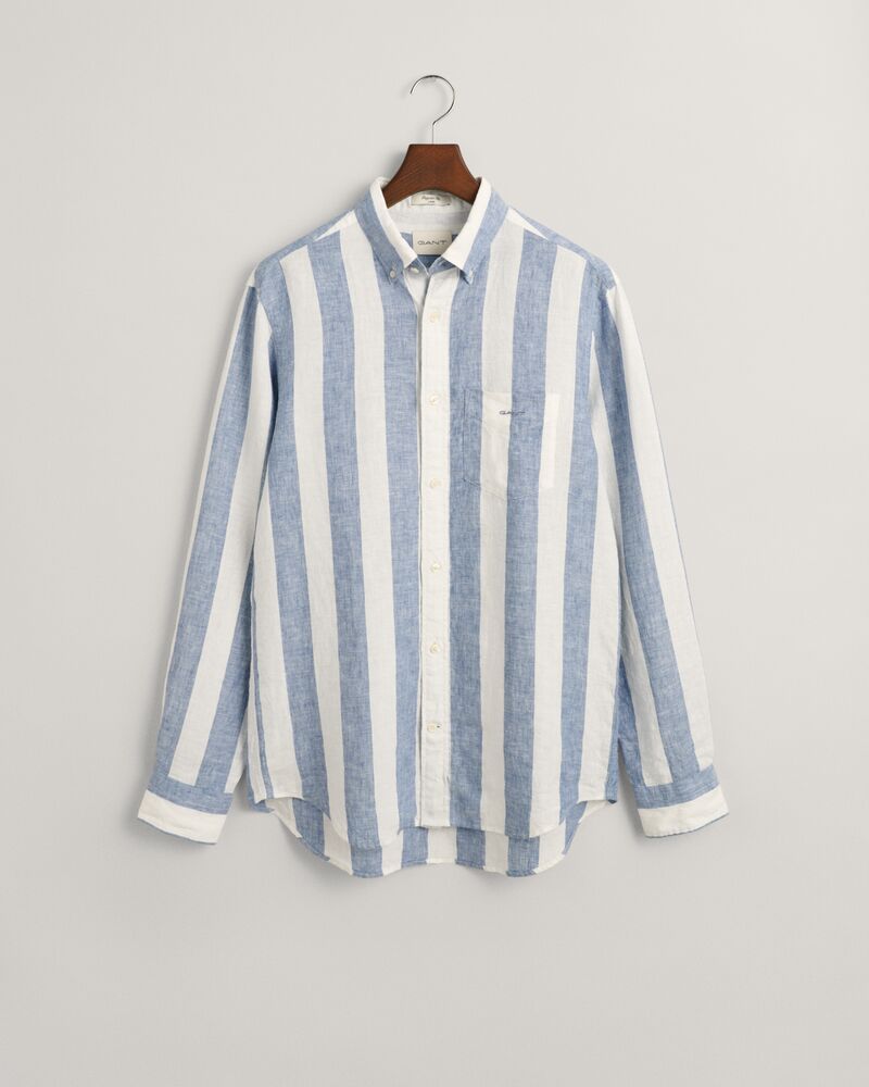 Regular Fit Bold Striped Linen Shirt S / SALTY SEA