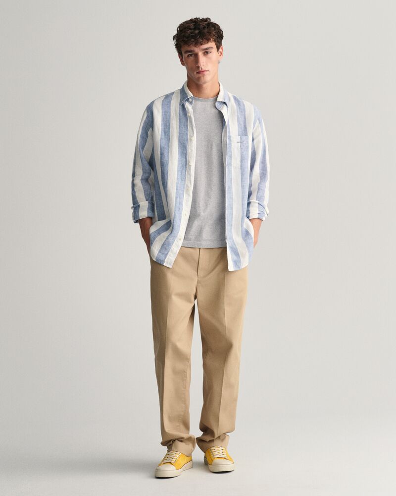 Regular Fit Bold Striped Linen Shirt S / SALTY SEA