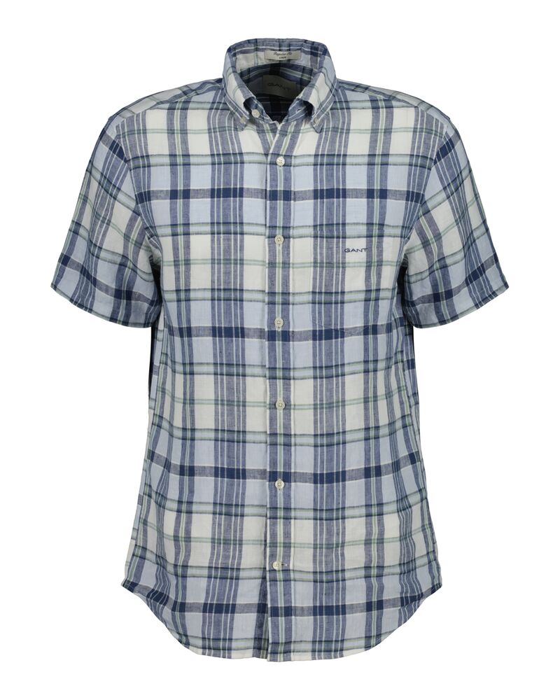 Regular Fit Madras Linen Short Sleeve Shirt Eggshell / S