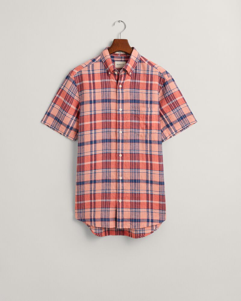 Regular Fit Madras Linen Short Sleeve Shirt Peachy Pink / S