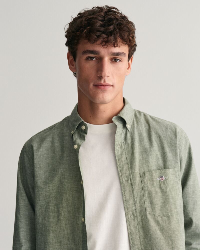 Regular Fit Cotton Linen Shirt Pine Green / S