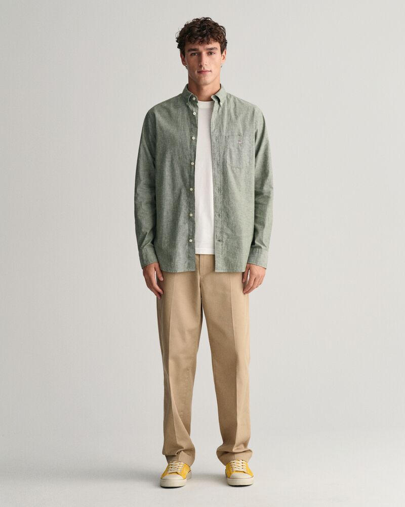 Regular Fit Cotton Linen Shirt Pine Green / S