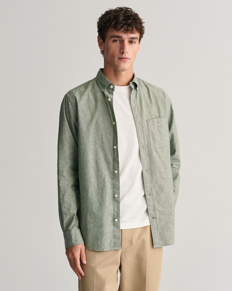 Regular Fit Cotton Linen Shirt Pine Green / S