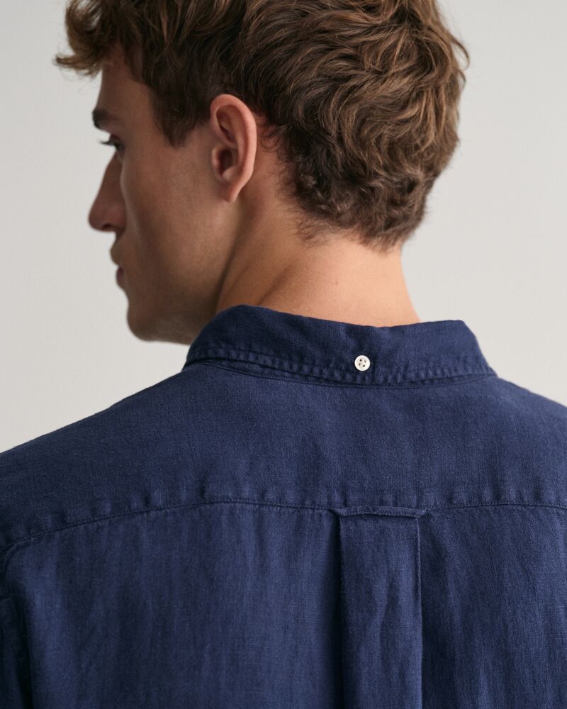 Regular Fit Garment-Dyed Linen Shirt S / MARINE