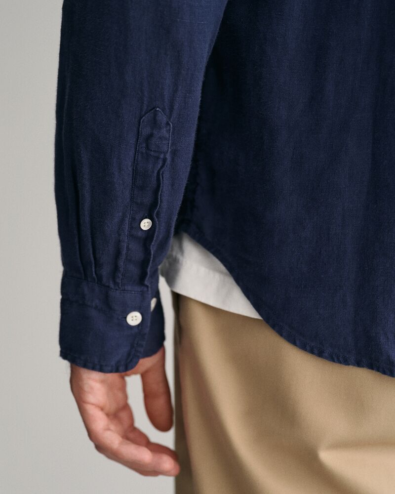 Regular Fit Garment-Dyed Linen Shirt S / MARINE