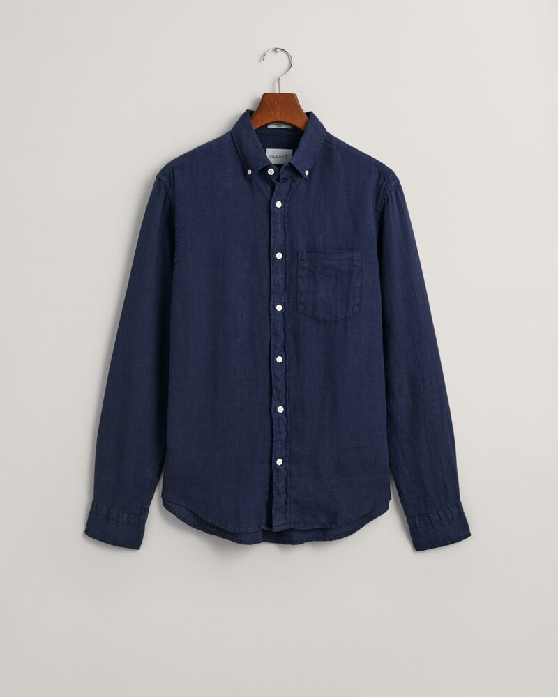 Regular Fit Garment-Dyed Linen Shirt S / MARINE