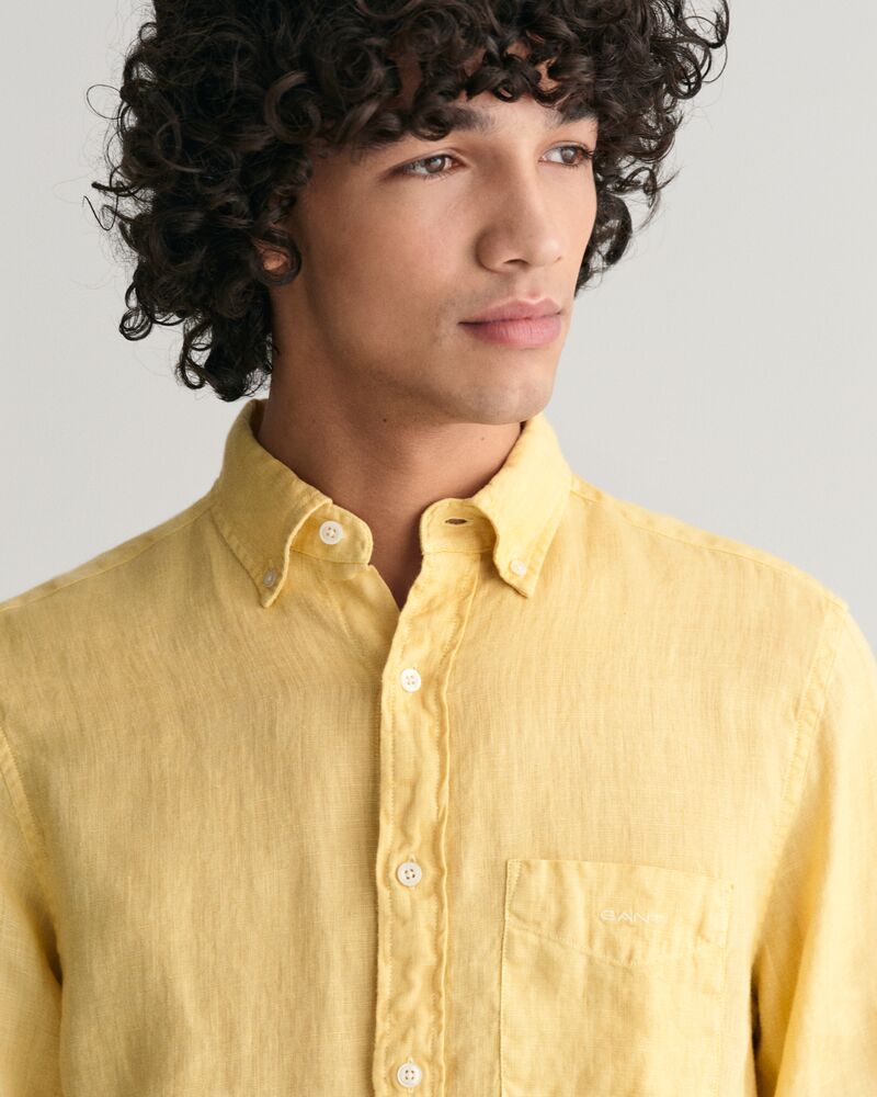 Regular Fit Garment-Dyed Linen Shirt S / DUSTY YELLOW