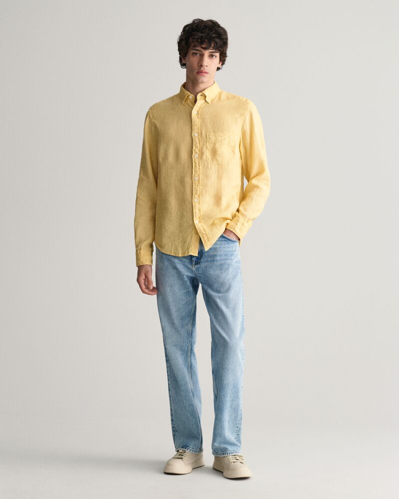 Regular Fit Garment-Dyed Linen Shirt S / DUSTY YELLOW