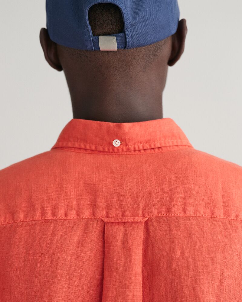 Regular Fit Garment-Dyed Linen Shirt S / BURNT ORANGE