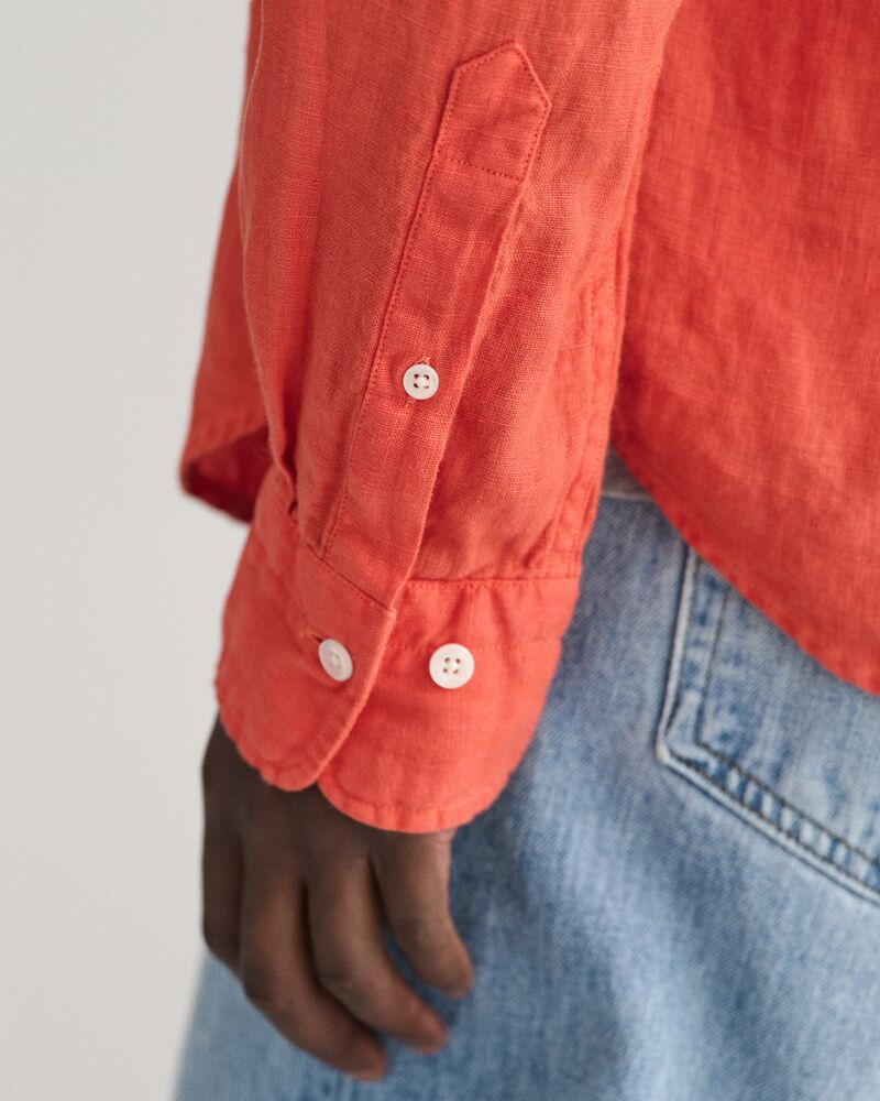 Regular Fit Garment-Dyed Linen Shirt S / BURNT ORANGE