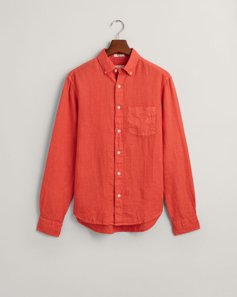 Regular Fit Garment-Dyed Linen Shirt S / BURNT ORANGE