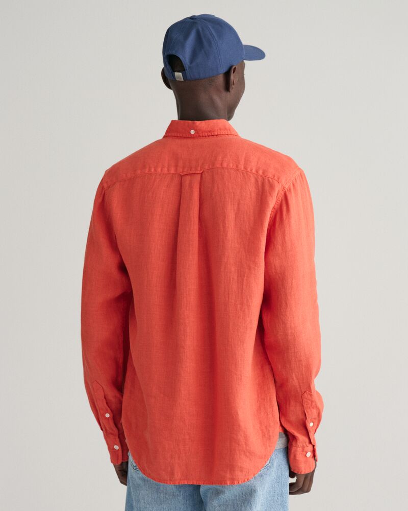 Regular Fit Garment-Dyed Linen Shirt S / BURNT ORANGE