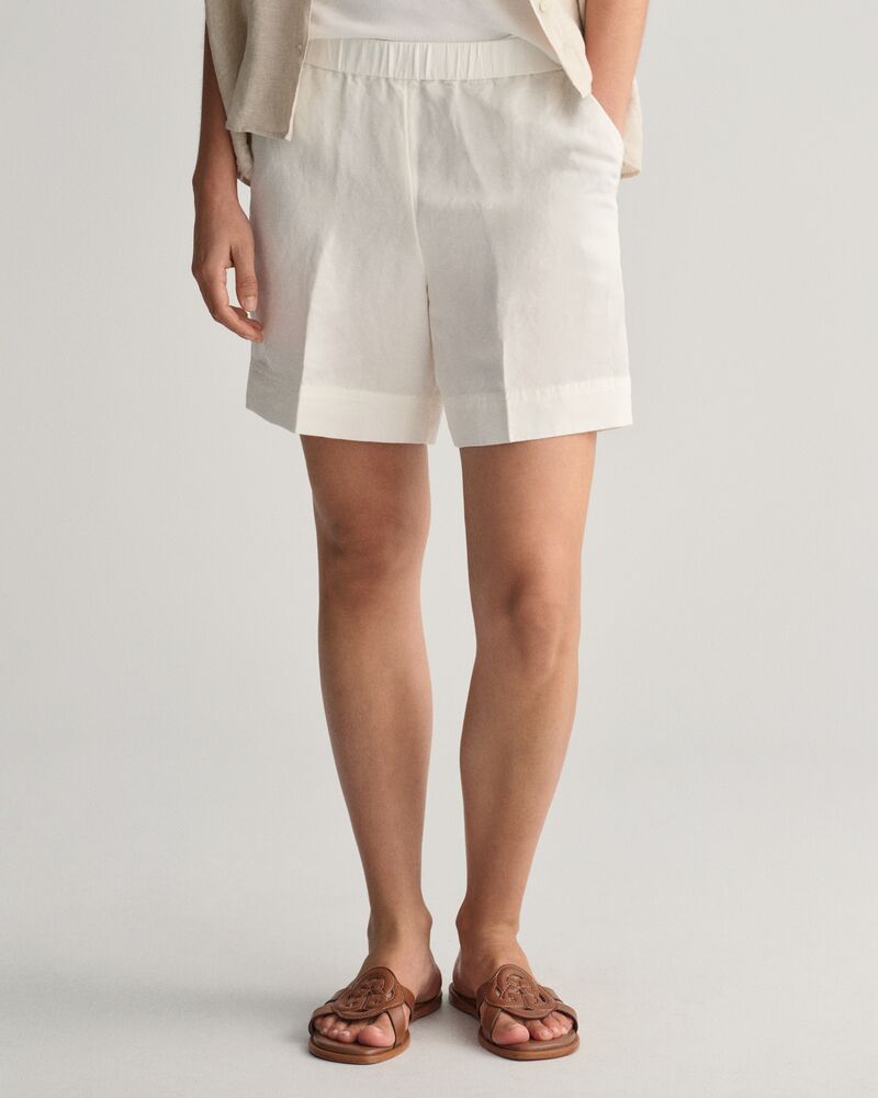 Relaxed Fit Linen Blend Pull-On Shorts 34 / EGGSHELL
