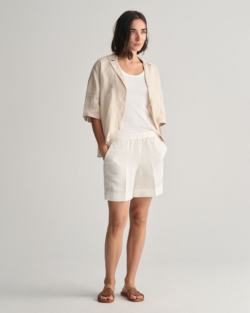 Relaxed Fit Linen Blend Pull-On Shorts 34 / EGGSHELL