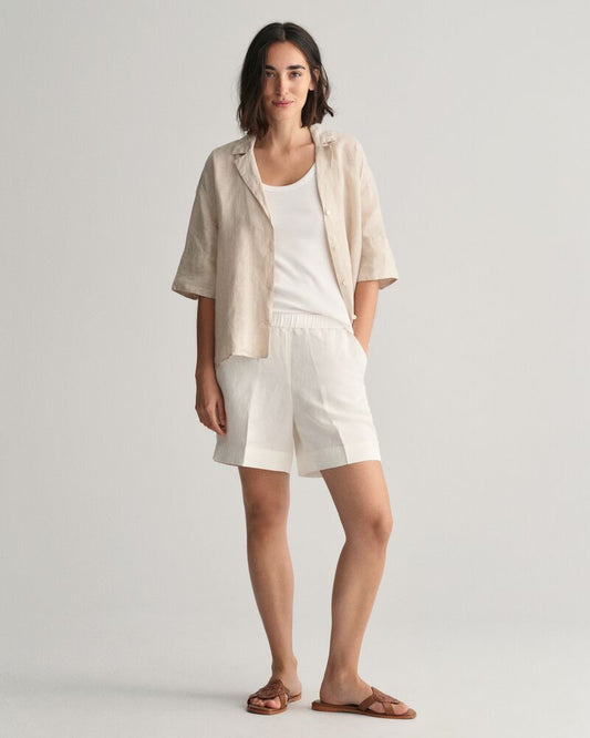 Relaxed Fit Linen Blend Pull-On Shorts 34 / EGGSHELL