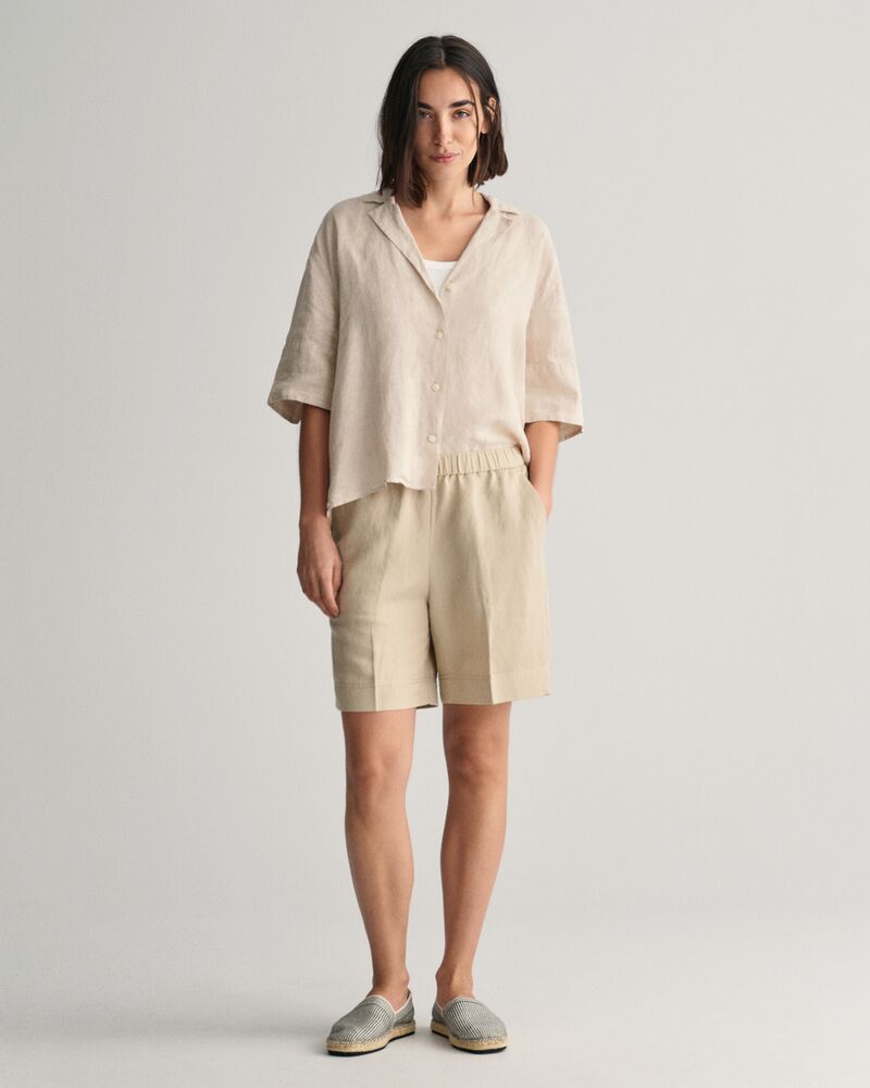 Relaxed Fit Linen Blend Pull-On Shorts 34 / DRY SAND