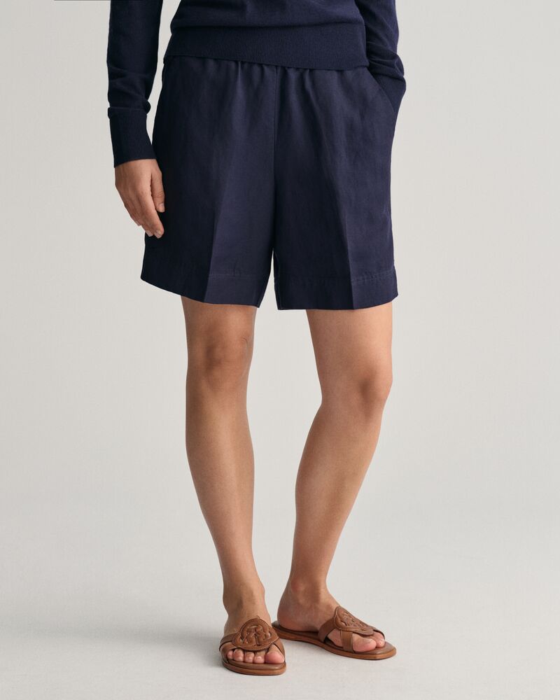 Relaxed Fit Linen Blend Pull-On Shorts 34 / EVENING BLUE