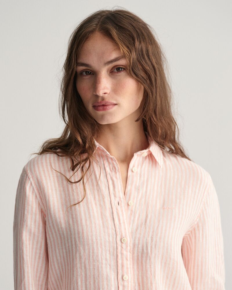 Regular Fit Striped Linen Shirt 32 / PEACHY PINK