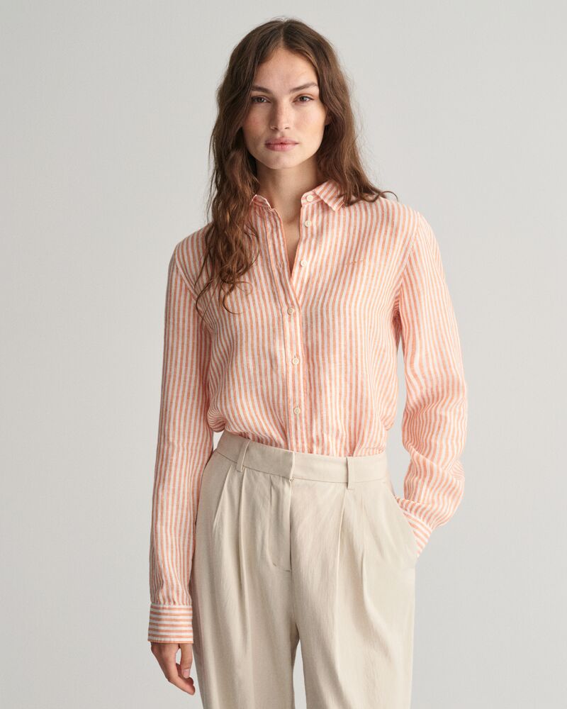 Regular Fit Striped Linen Shirt 32 / PUMPKIN ORANGE