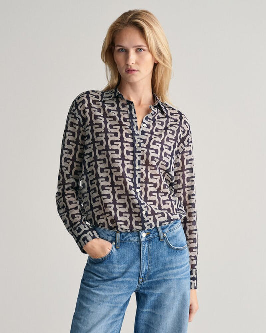 Relaxed Fit G Patterned Cotton Silk Shirt Evening Blue / 32