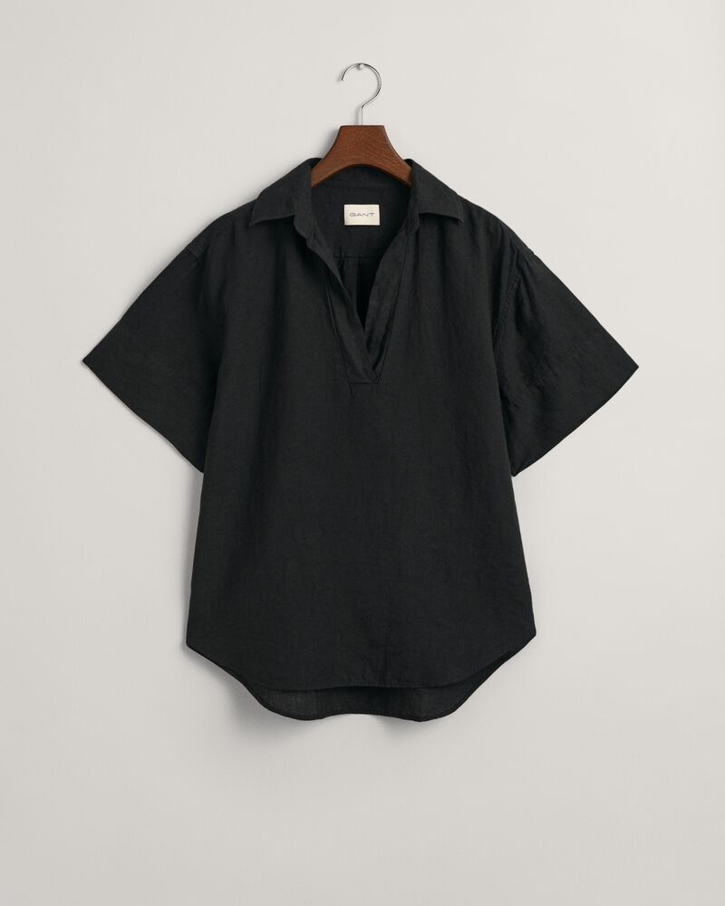 Relaxed Fit Linen Popover Short Sleeve Shirt Ebony Black / 32