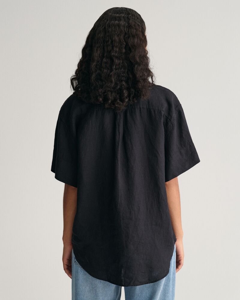 Relaxed Fit Linen Popover Short Sleeve Shirt Ebony Black / 32