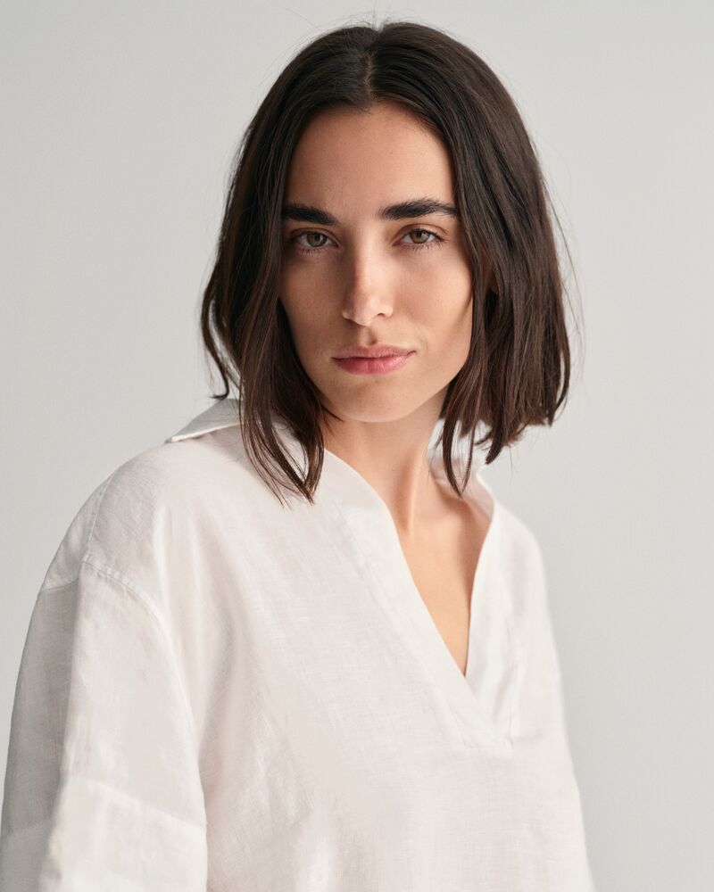 Relaxed Fit Linen Popover Short Sleeve Shirt White / 32