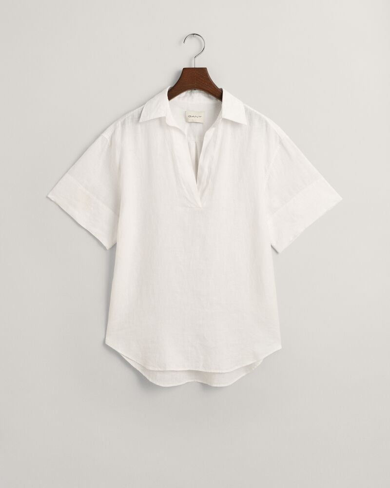 Relaxed Fit Linen Popover Short Sleeve Shirt White / 32