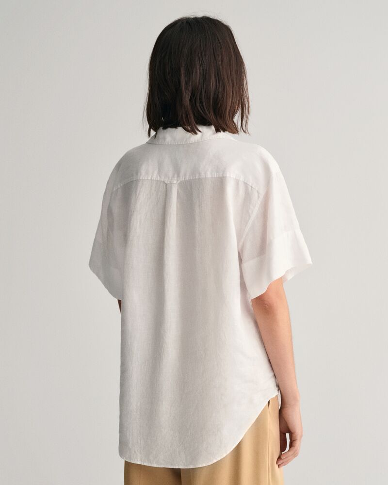 Relaxed Fit Linen Popover Short Sleeve Shirt White / 32