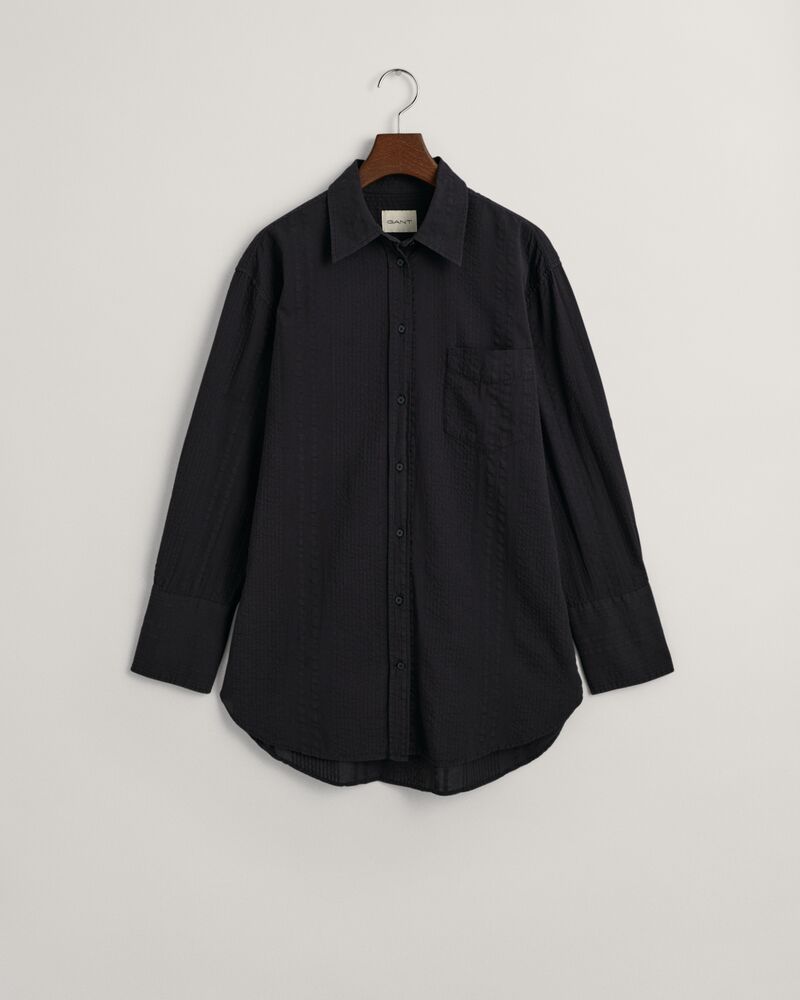 Relaxed Fit Seersucker Striped Shirt Black / 32