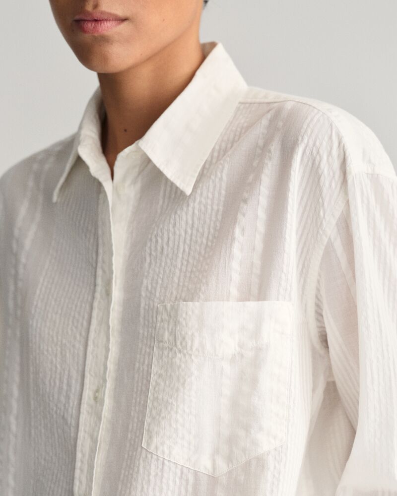 Relaxed Fit Seersucker Striped Shirt 32 / WHITE