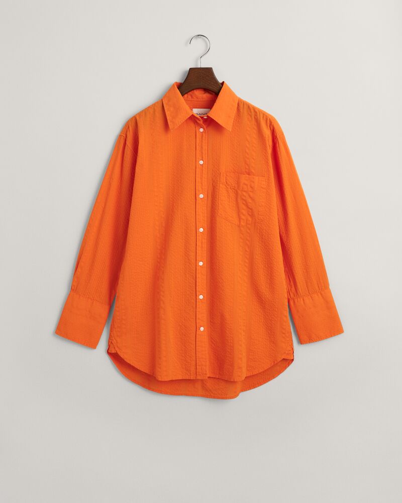 Relaxed Fit Seersucker Striped Shirt 32 / PUMPKIN ORANGE