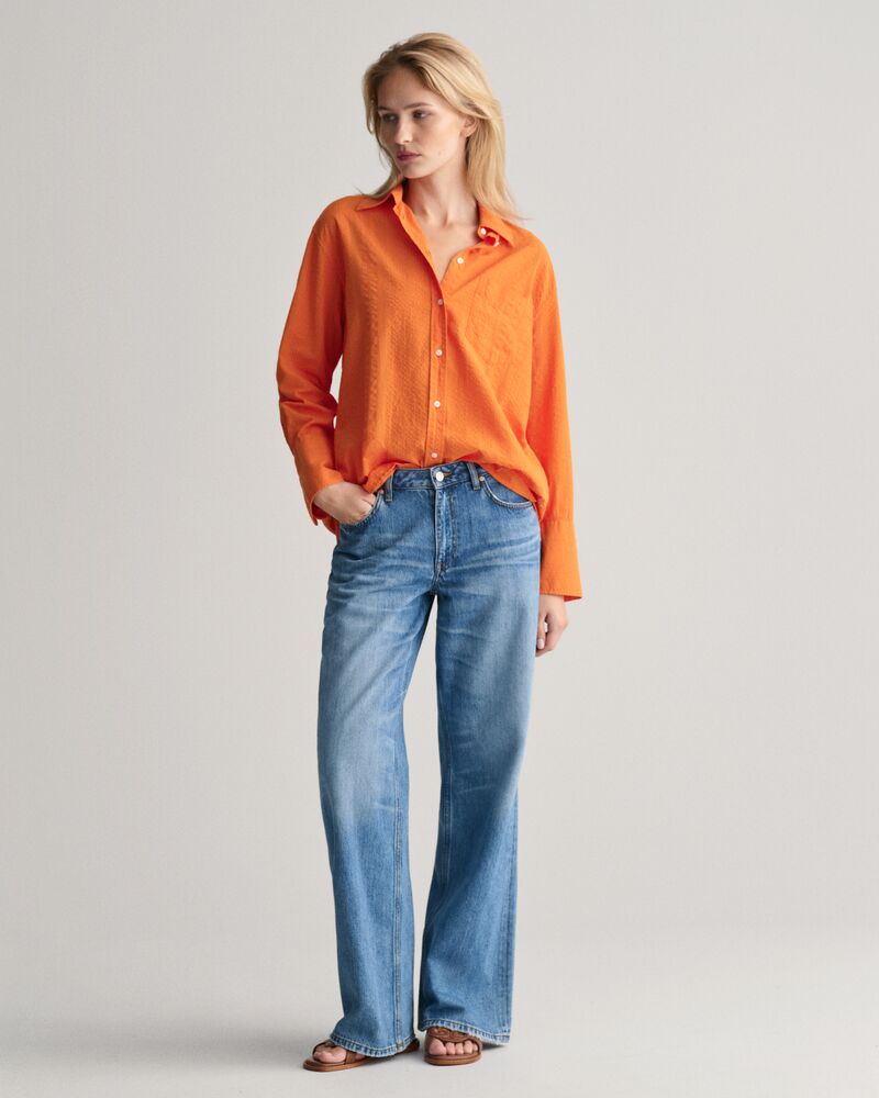 Relaxed Fit Seersucker Striped Shirt 32 / PUMPKIN ORANGE