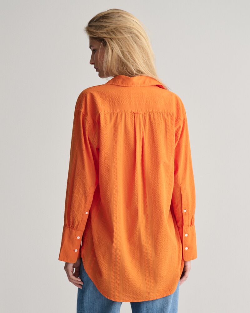 Relaxed Fit Seersucker Striped Shirt 32 / PUMPKIN ORANGE