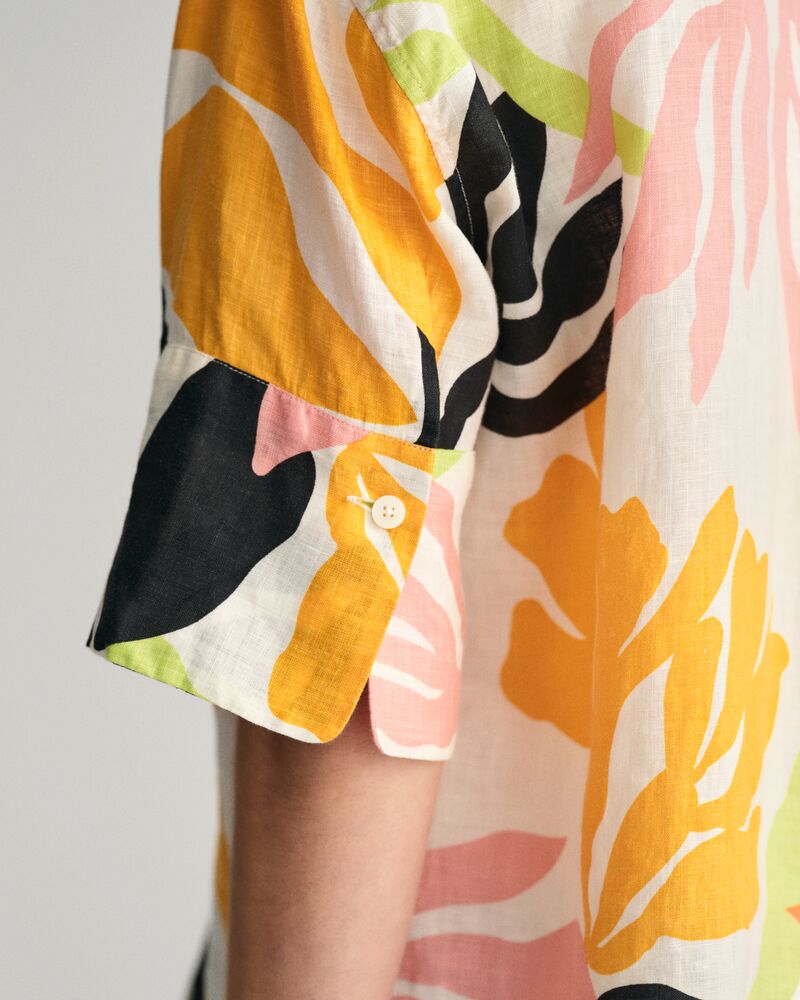 Relaxed Fit Palm Print Linen Short Sleeve Shirt 32 / MEDAL YELLOW