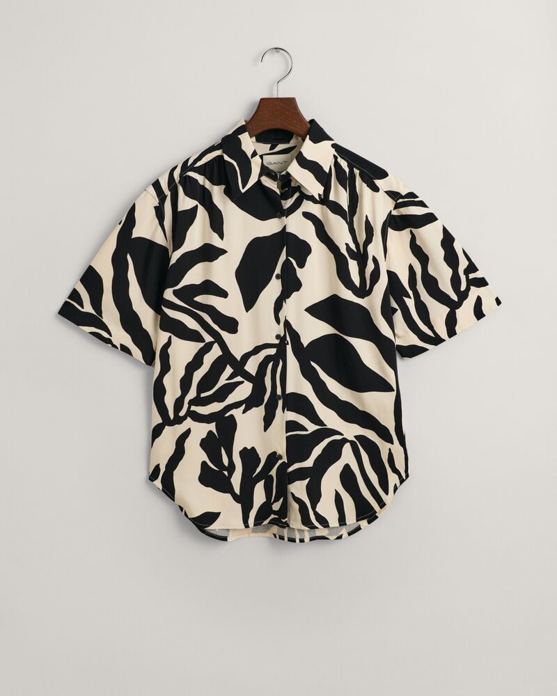 Relaxed Fit Palm Print Short Sleeve Shirt 32 / SOFT OAT