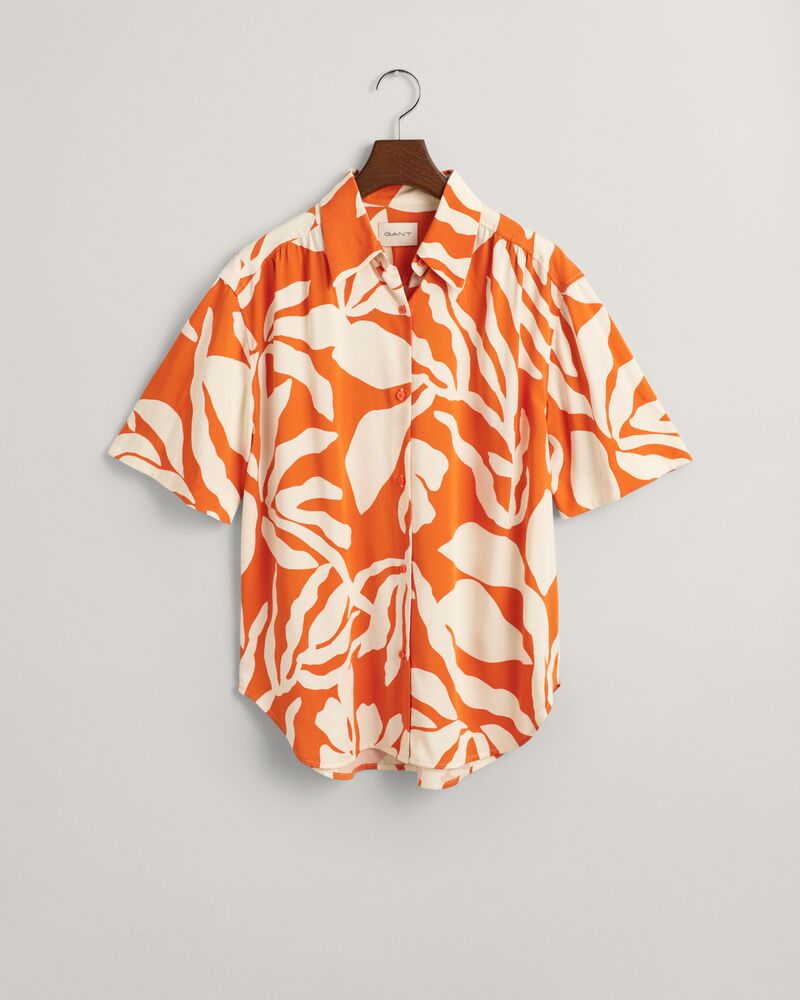 Relaxed Fit Palm Print Short Sleeve Shirt 32 / PUMPKIN ORANGE