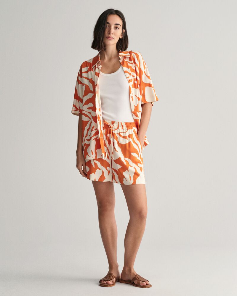 Relaxed Fit Palm Print Short Sleeve Shirt 32 / PUMPKIN ORANGE